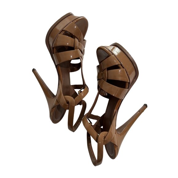 Yves Saint Laurent Tribute 105 Sandals in Vitello Vernice Soft Nude - Picture 8 of 10